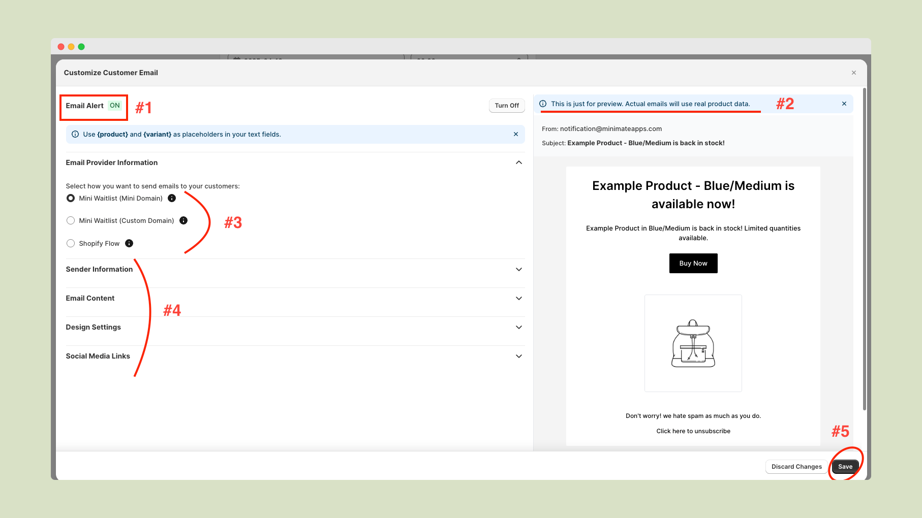 Collect Emails for back in stock products - Email Customization