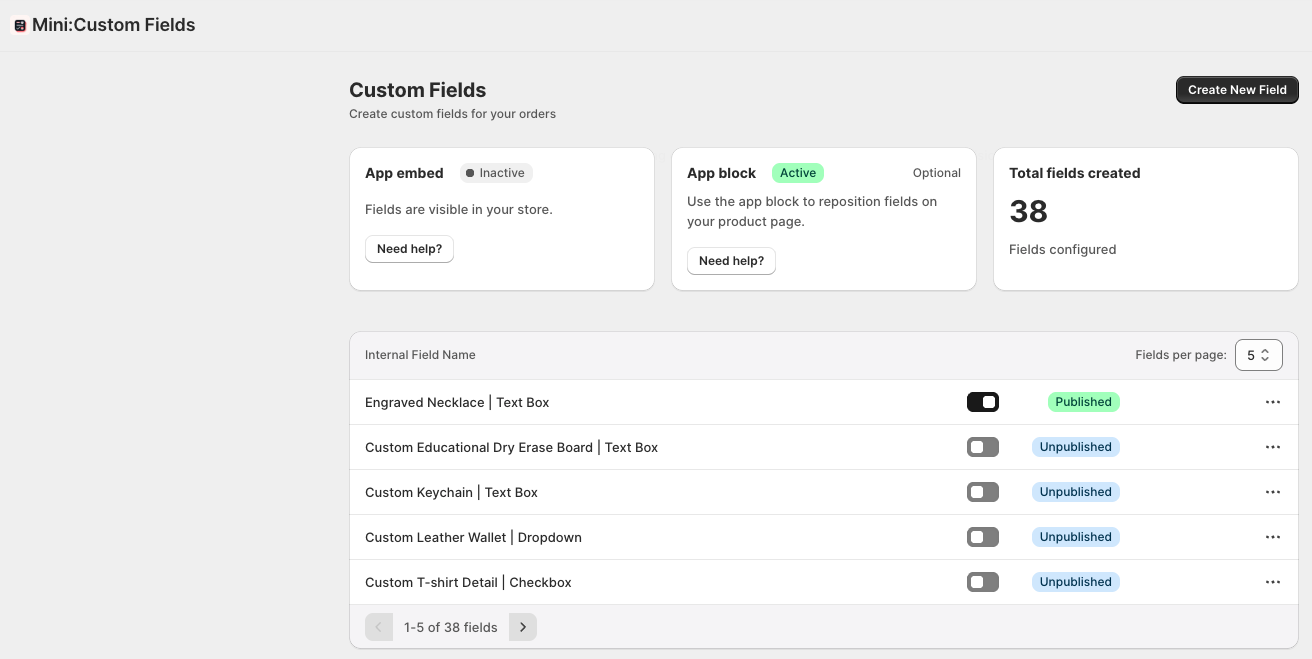 dashboard - product customization