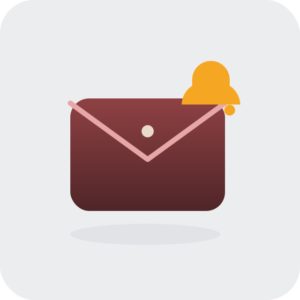 email vs sms restock notification shown as an envelope card with an amber notification bell