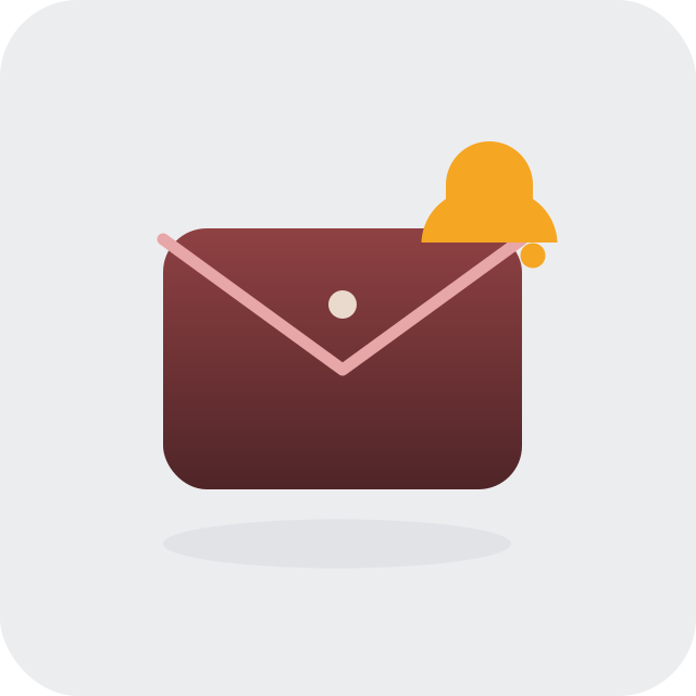 email vs sms restock notification shown as an envelope card with an amber notification bell