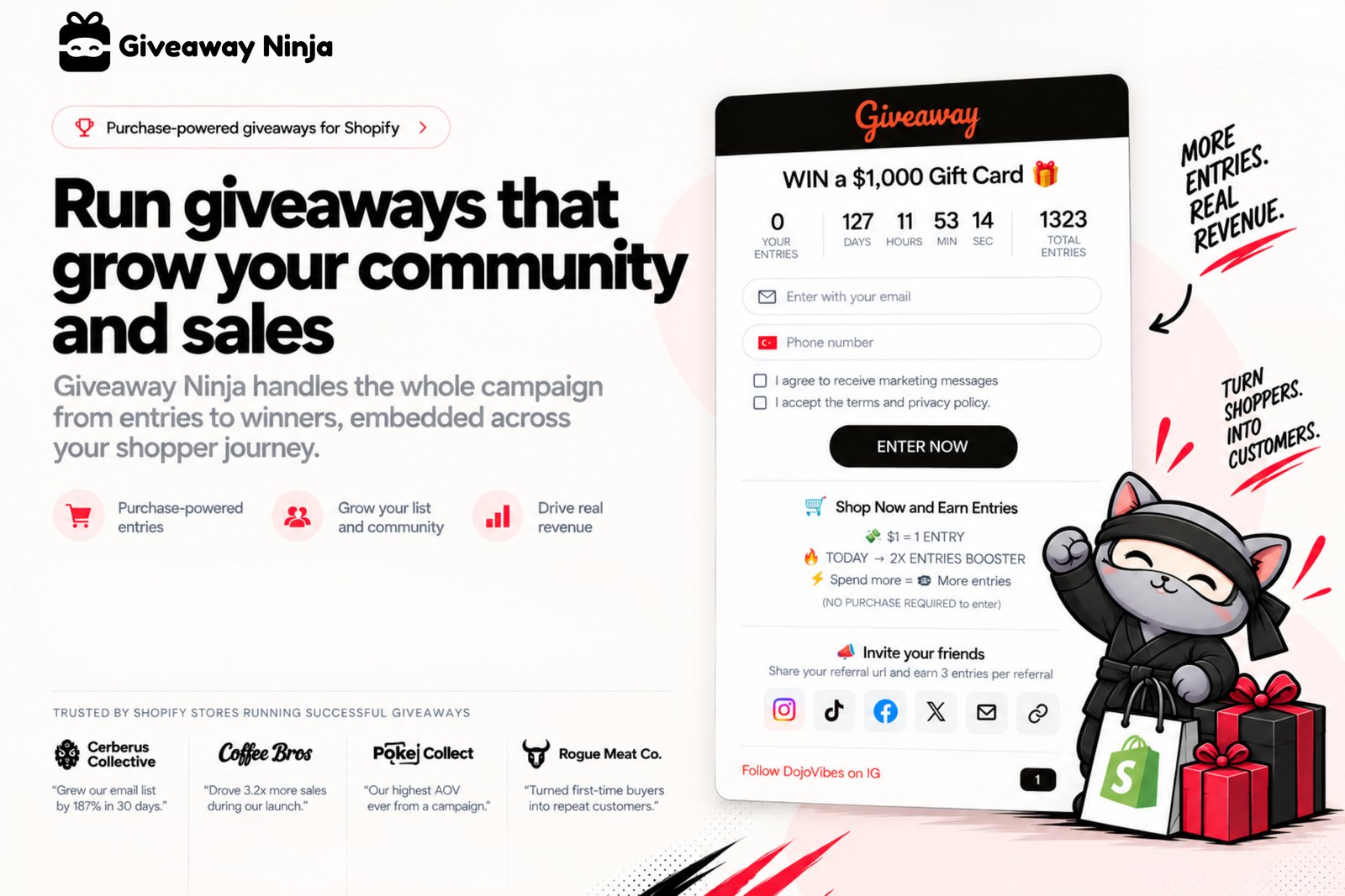 Giveaway Ninja purchase-based giveaway widget with entry countdown
